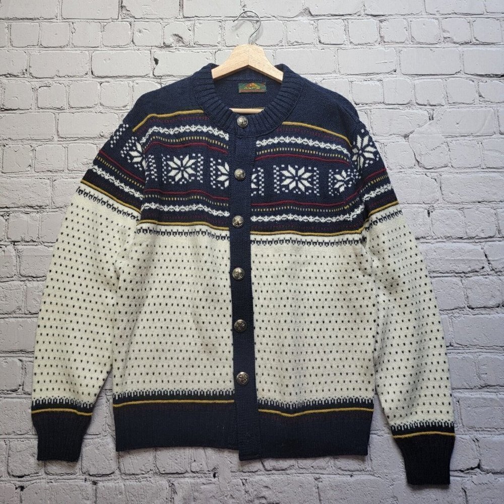 Vintage Alps Knitmeister‎ Nordic Winter Ski Cardigan Sweater Size XL